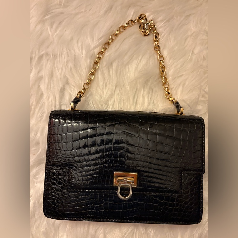 Vintage Gucci bag made of Black Crocodile skin  and gold hardware